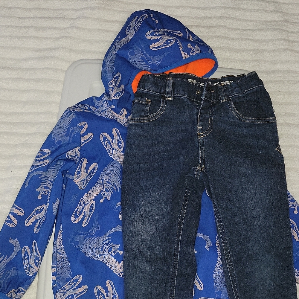 Blue Dinosaur Hoodie and Dark Jeans Set